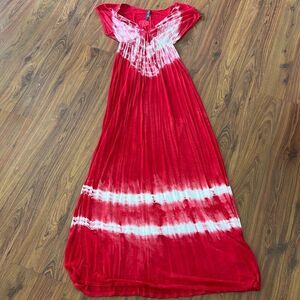Style Biz Red white tie-dye long maxi dress lightweight rayon size small Fourth